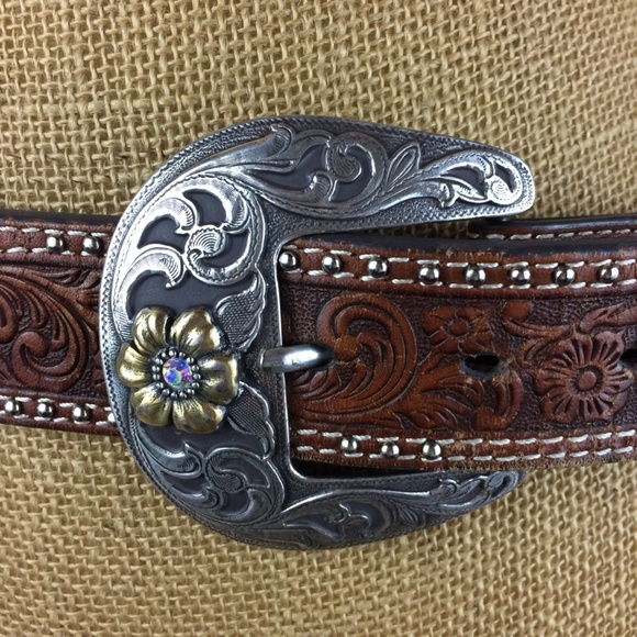 Nooona Belt Co. Genuine Leather Tooled Belt Sz M - Picture 4 of 6